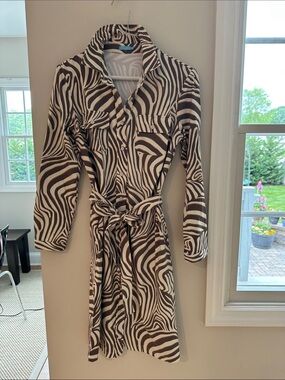 J. McLaughlin Brown & Cream Zebra Print Shirt Dress